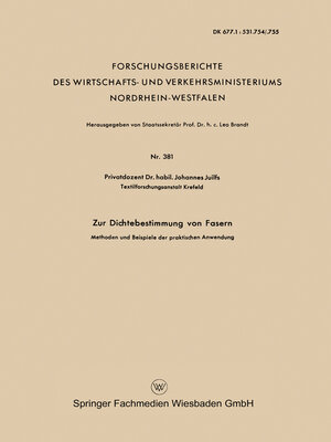 cover image of Zur Dichtebestimmung von Fasern